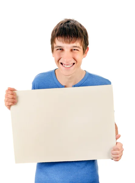 Young Man hold Blank Board — Stock Photo, Image