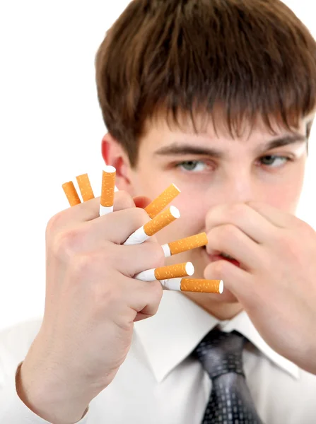 Teenager with Broken Cigarettes — Stock Photo, Image