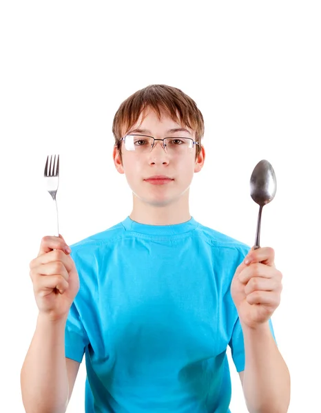 Teenager with Cutlery — Stock Photo, Image