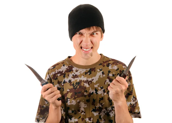 Young Gangster with a Knife — Stock Photo, Image