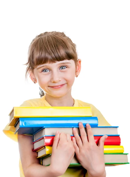 Menina pequena com os livros — Fotografia de Stock