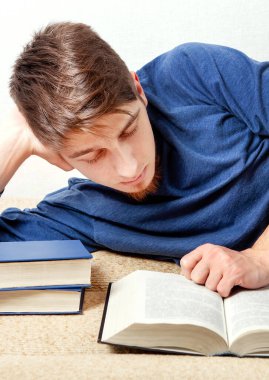 Genç adam evdeki kanepe üzerine bir kitap okudu.