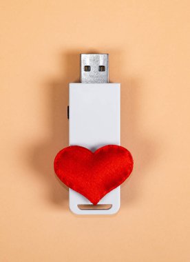 Kağıt Arkaplanda bir Kalp Şekline sahip USB Flaş bellek