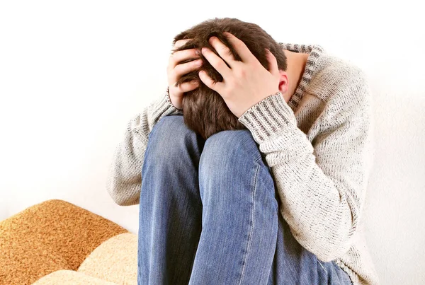 Sad Teenager Couch Room — Stock Photo, Image