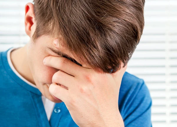 Sad Young Man Room Portrait Closeup — Stock Photo, Image