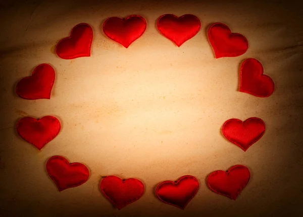 Vignetting Photo Old Blank Paper Red Hearts — Stock Photo, Image