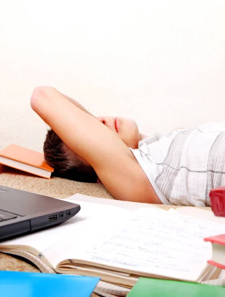 Cansado Adolescente Dormir Con Libro Sofá Habitación —  Fotos de Stock