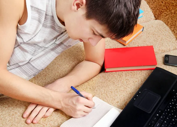 Teenager Doing Homework Sofa Home — Stock Photo, Image