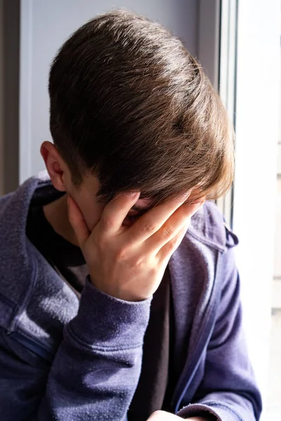 Sad Young Man Window Room — Stock Photo, Image