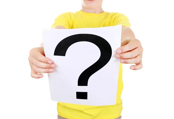 Kid holds Question Mark — Stock Photo, Image