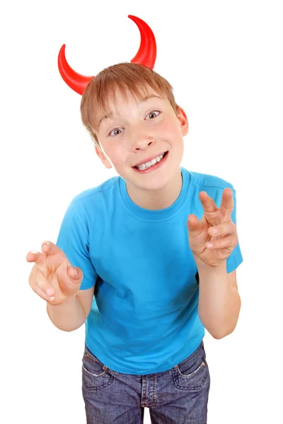 Kid with Devil Horns — Stock Photo, Image