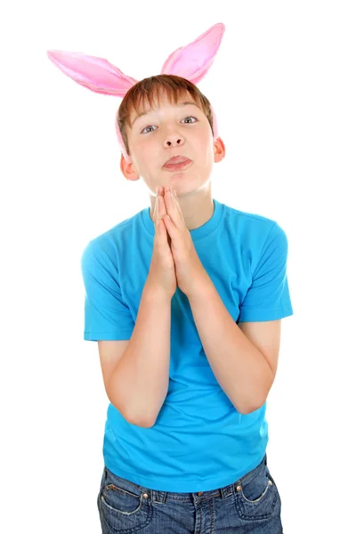 Niño con orejas de conejo — Foto de Stock