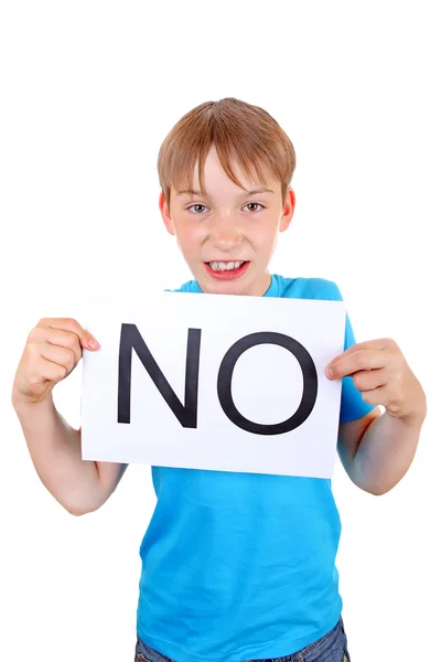 Kid hold Slogan NO — Stock Photo, Image