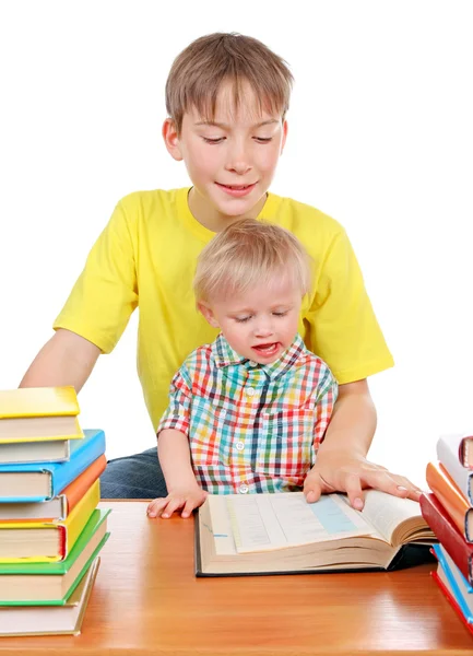 Kid and Baby Boy the Books — Stock Photo, Image