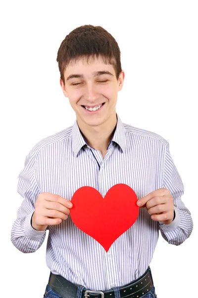 Teenager holds Red Heart Shape — Stock Photo, Image