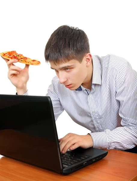 Estudante com uma pizza — Fotografia de Stock