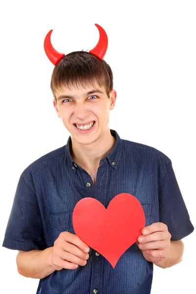 Teenager with Devil Horns and Heart — Stock Photo, Image