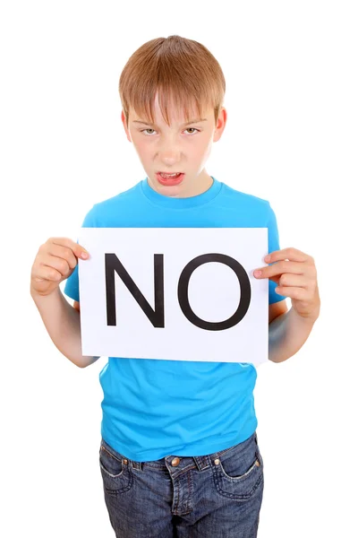 Kid houden geen slogan — Stockfoto