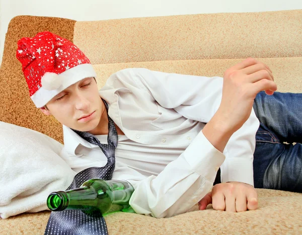 Drunken Teenager in Santa Hat — Stock Photo, Image