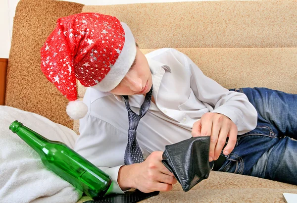 Drunken Teenager in Santa Hat — Stock Photo, Image