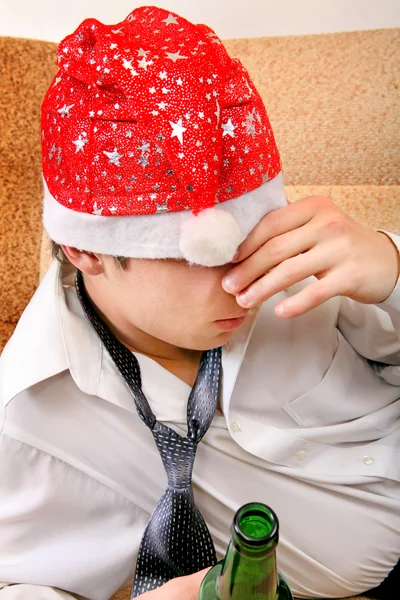 Drunken Teenager in Santa Hat — Stock Photo, Image