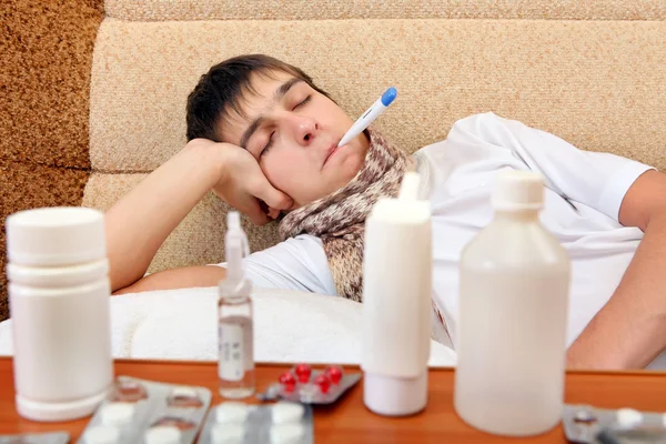 Sick Teenager with Thermometer — Stock Photo, Image