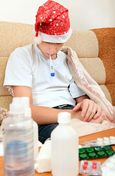 Sick Teenager with Thermometer — Stock Photo, Image