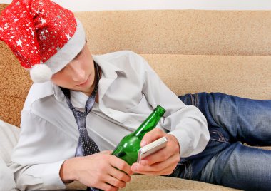 Drunken Teenager in Santa Hat clipart