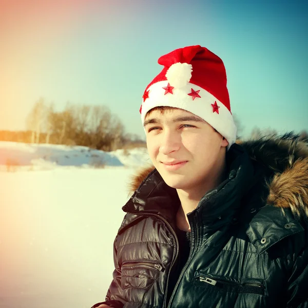 Teenager in Santa Hat — Stock Photo, Image