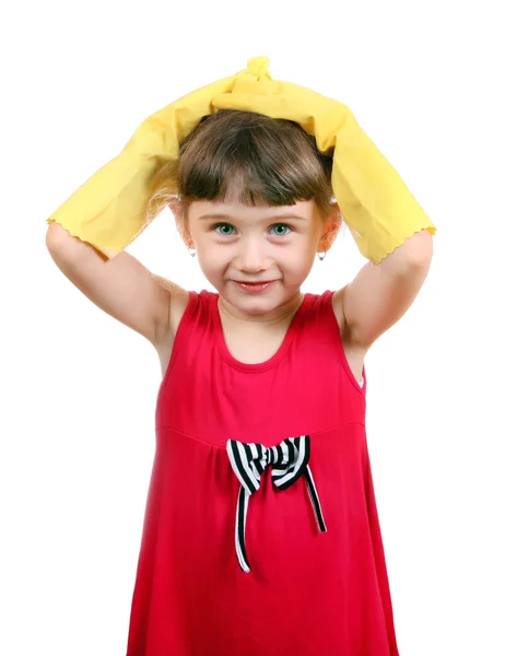 Little Girl in Rubber Gloves — Stock Photo, Image