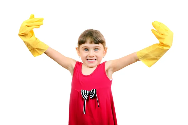 Niña en guantes de goma — Foto de Stock