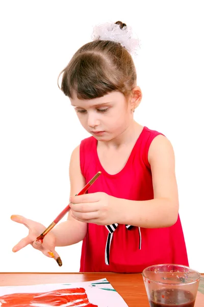 Bambina disegno sulla mano — Foto Stock