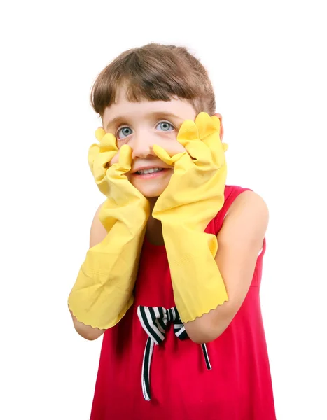 Meisje in Rubber handschoenen — Stockfoto