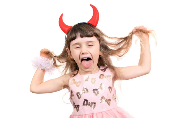 Meisje met Devil hoorns — Stockfoto