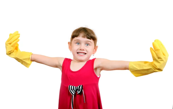 Niña en guantes de goma — Foto de Stock