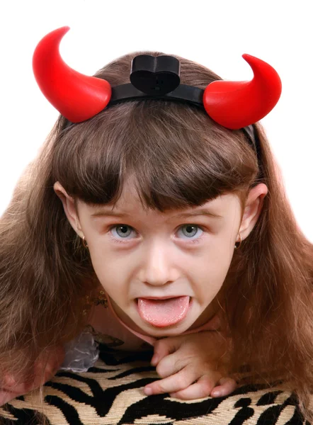 Meisje met Devil hoorns — Stockfoto