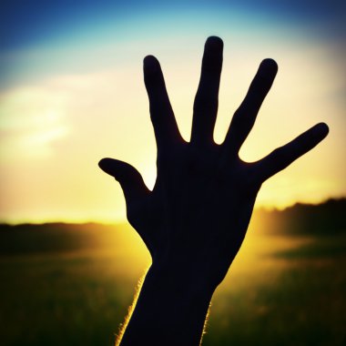 gün batımı arka plan üzerinde el