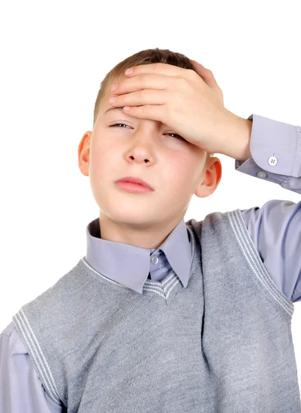 Criança sente dor de cabeça — Fotografia de Stock