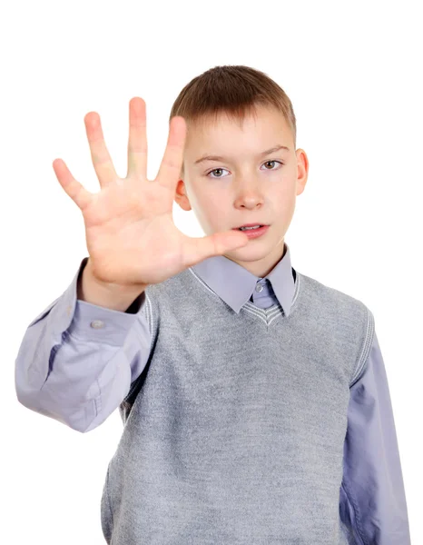 Niño con gesto de mano parada — Foto de Stock