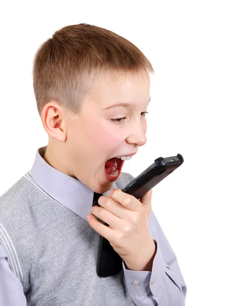 Enfant avec téléphone portable — Photo