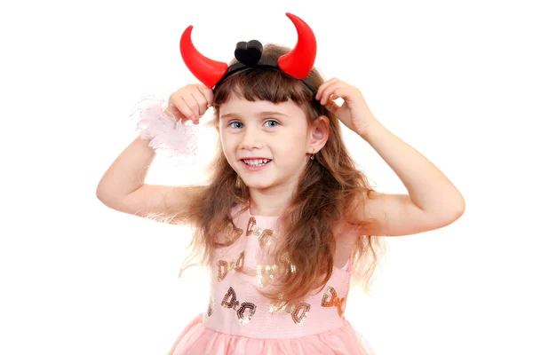 Little Girl with Devil Horns — Stock Photo, Image