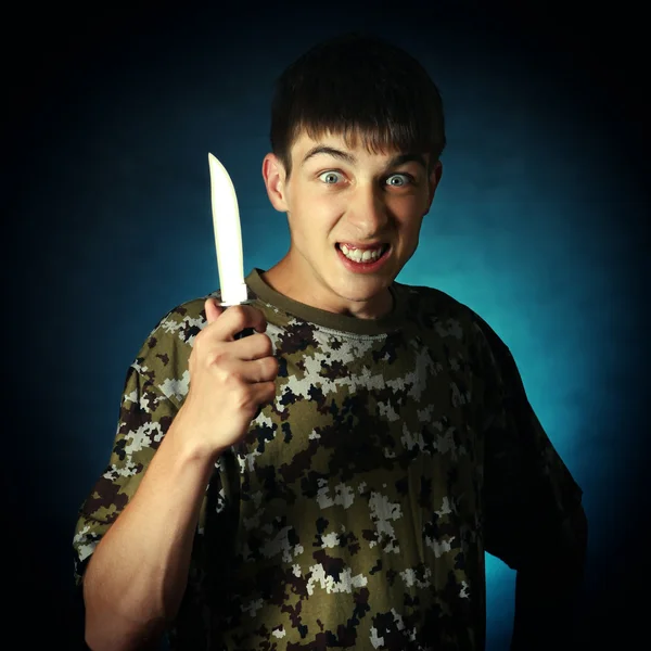 Angry Teenager with a Knife — Stock Photo, Image