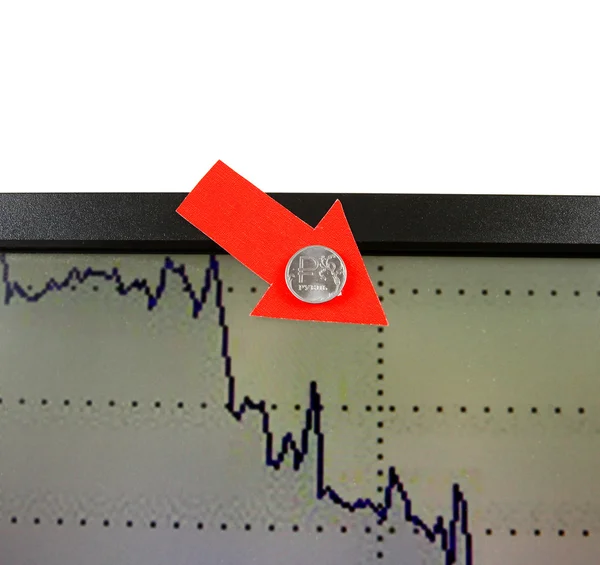 Rublo russo para baixo — Fotografia de Stock
