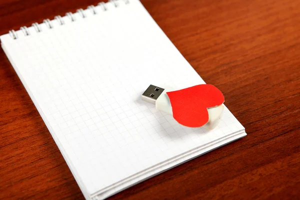 USB Flash Drive on the Note Pad — Stock Photo, Image