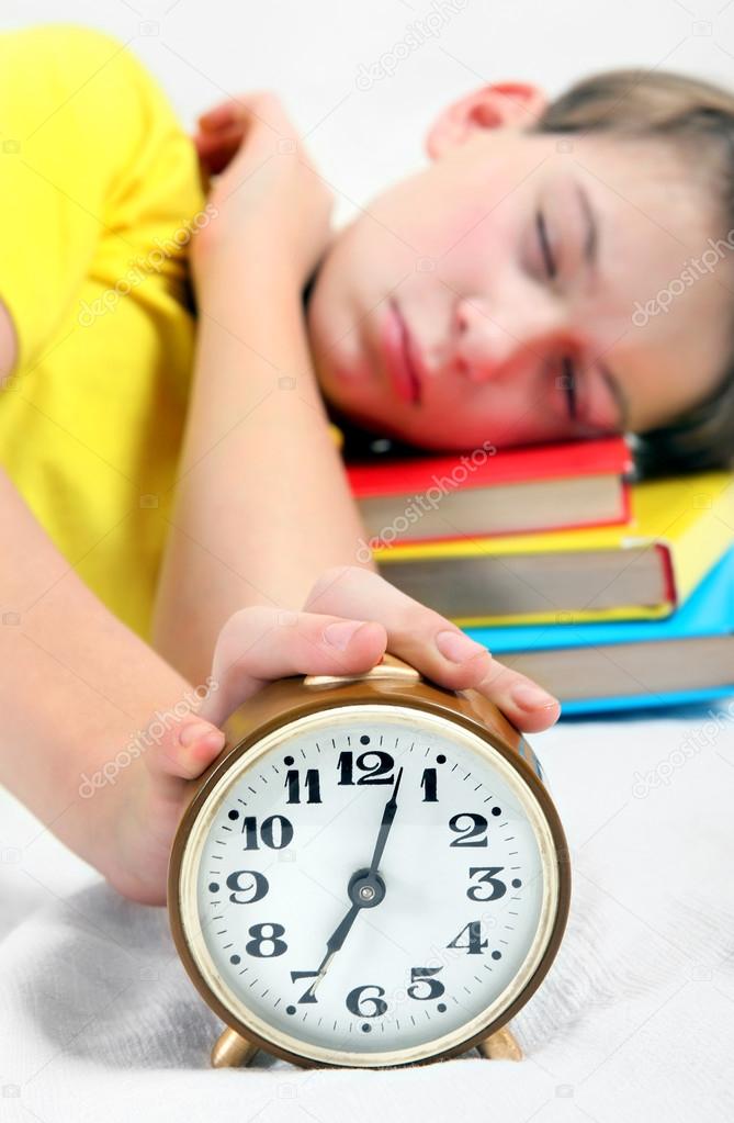 Kid sleep with Alarm Clock