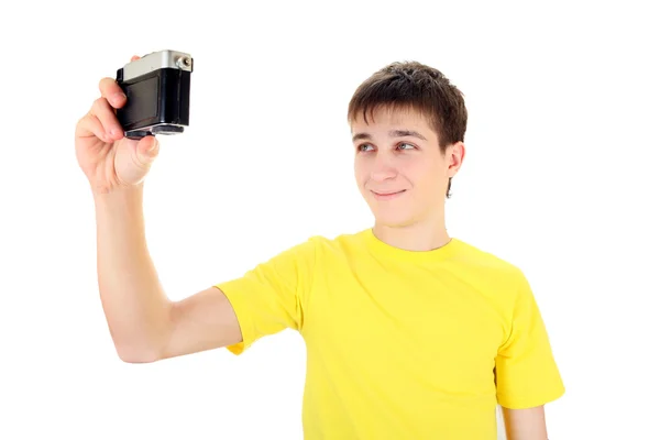 Adolescente con fotocamera fotografica — Foto Stock