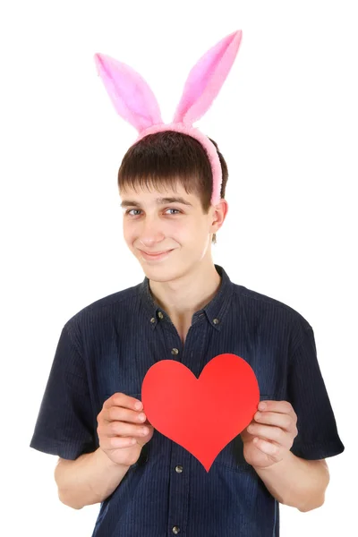 Teenager with Bunny Ears and Heart — Stock Photo, Image