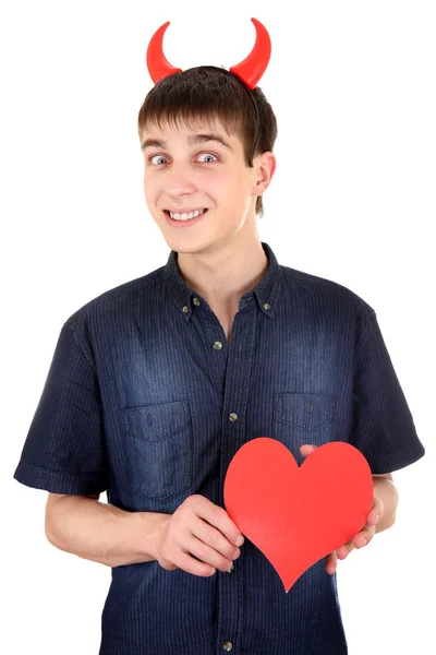 Teenager with Devil Horns and Heart — Stock Photo, Image