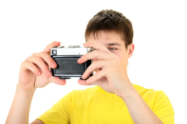 Adolescente con fotocamera fotografica — Foto Stock