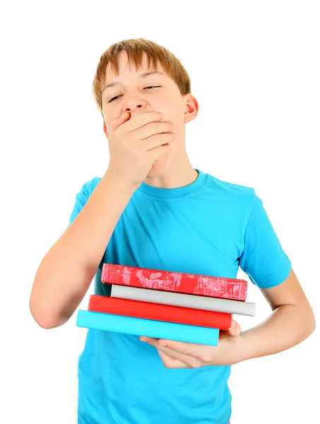 Tired Kid with a Books — Stock Photo, Image